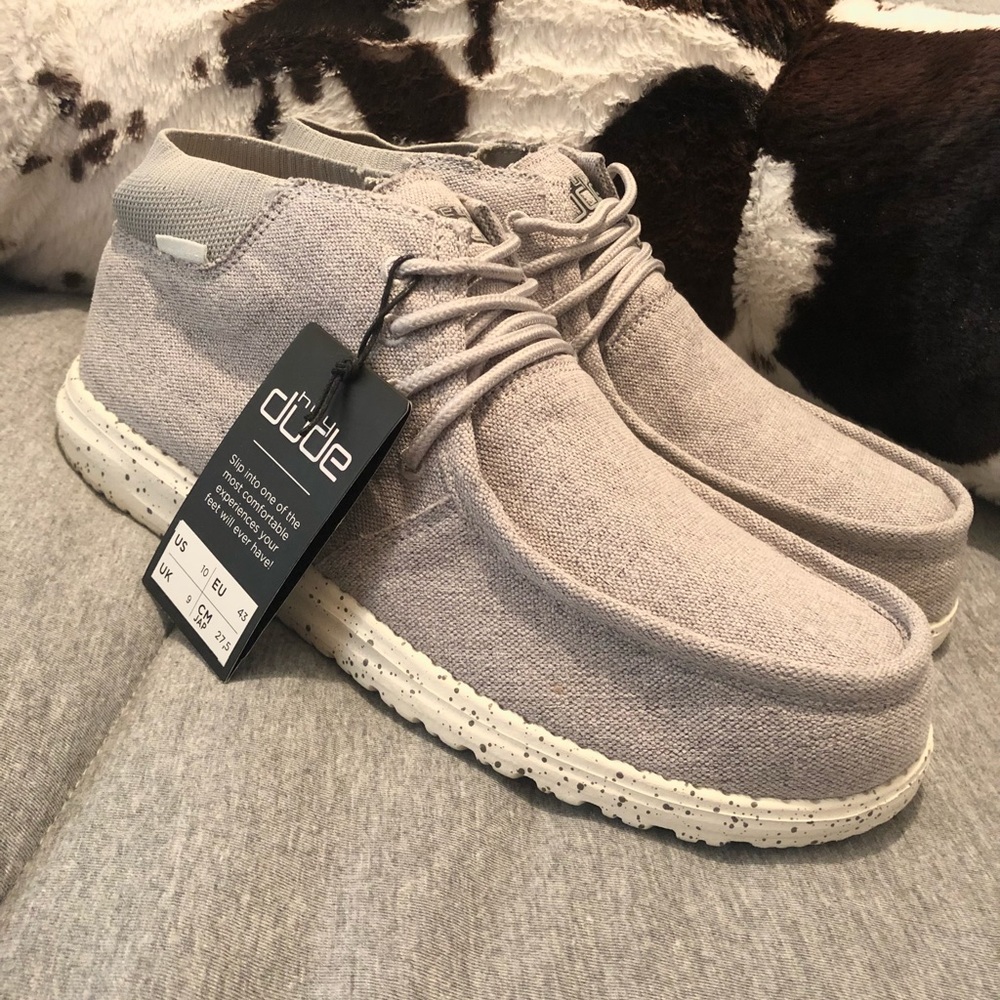 Hey Dude Mens Shoe Size 10 in the color Gray. Brand New with Tags. Never Worn.